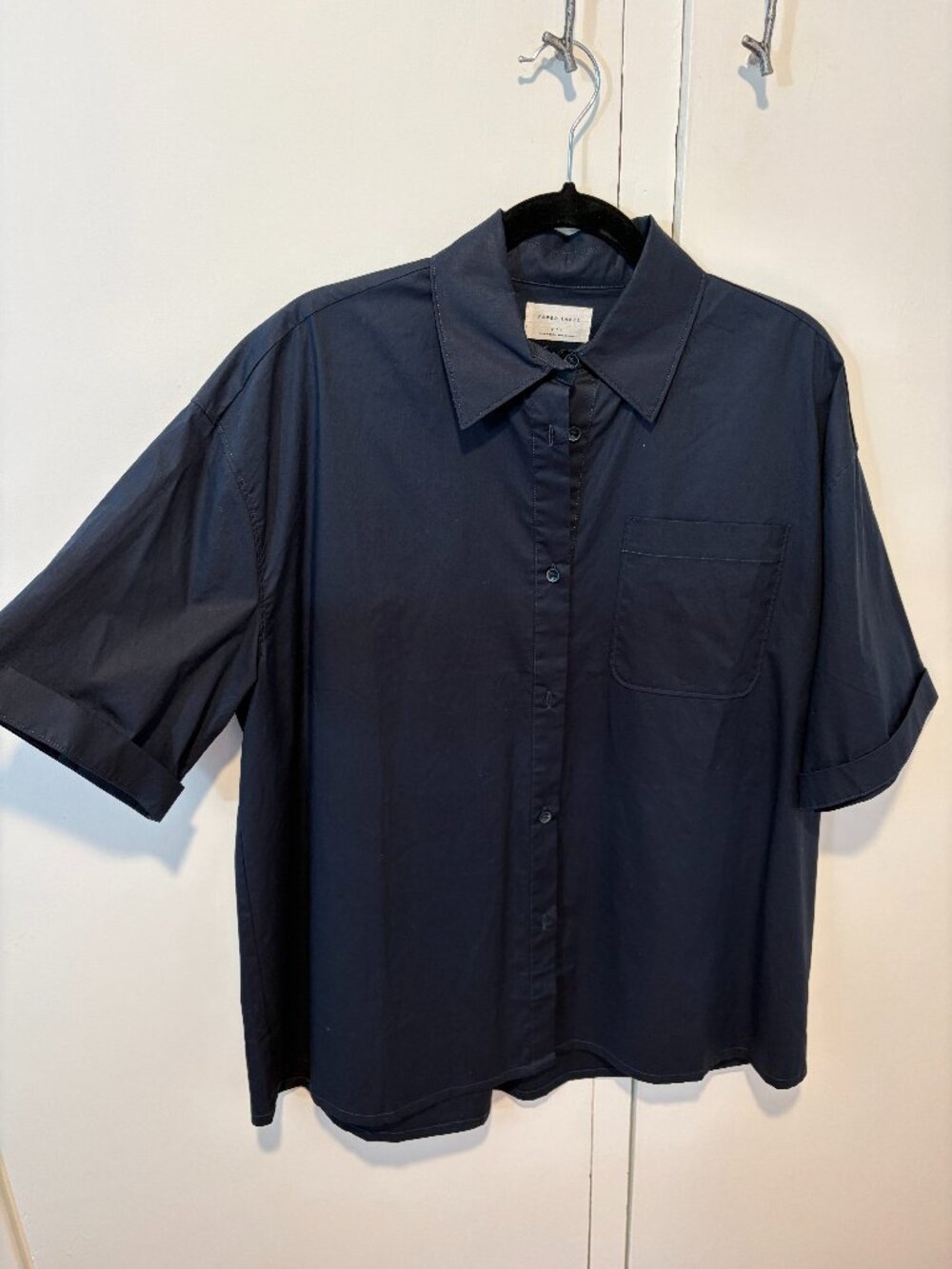NWOT Paper Label Oversized Short Sleeve Button Down - Navy Blue